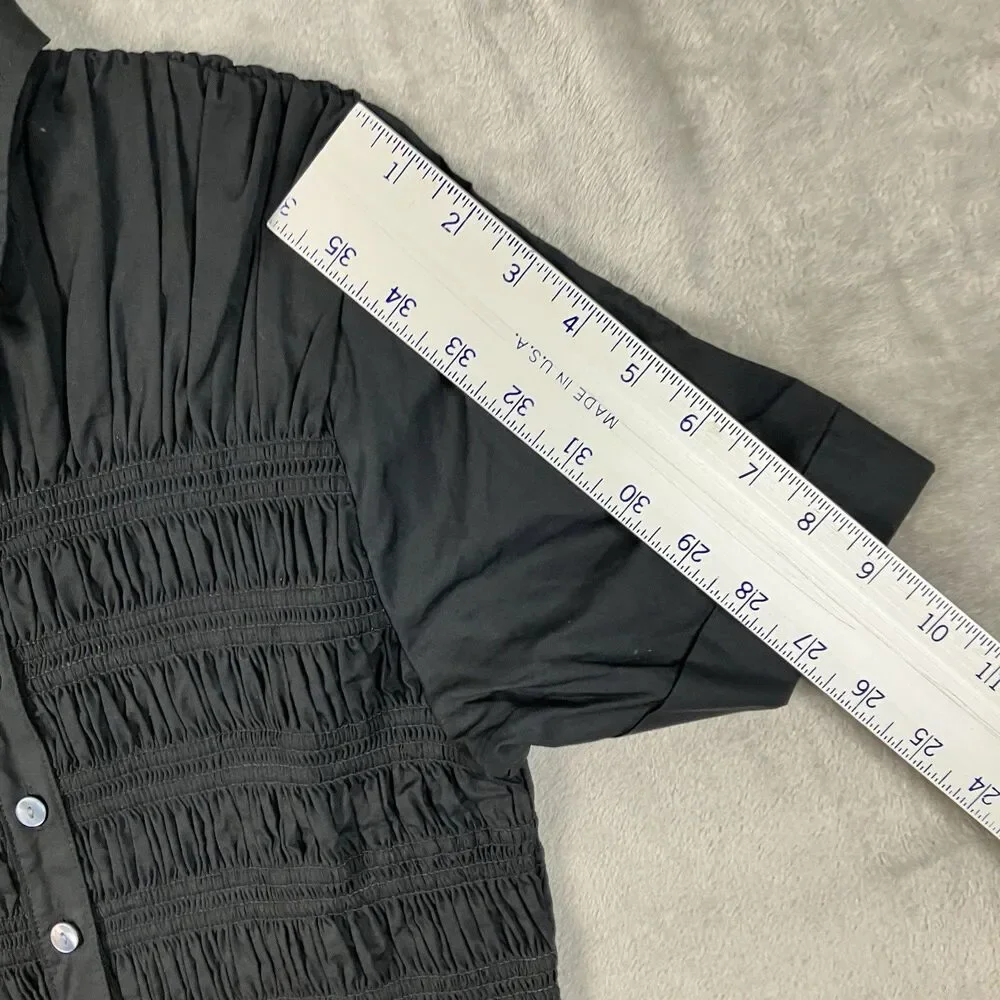 J Crew Elsie Shirt Dress Womens S Black Cotton Poplin Smocked Button Up Preppy